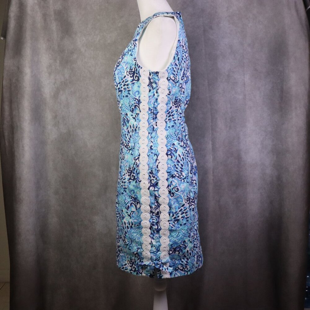 Lilly Pulitzer Mila Shift Dress Womens 4 Blue Light Aqua Spritz Bow Seahorse AOP - Picture 5 of 12